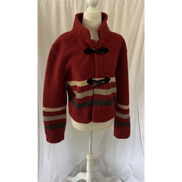 County Clothing Co Toggle Colorblock Striped Coat Jacket Red Cream Gray   large - Picture 1 of 7